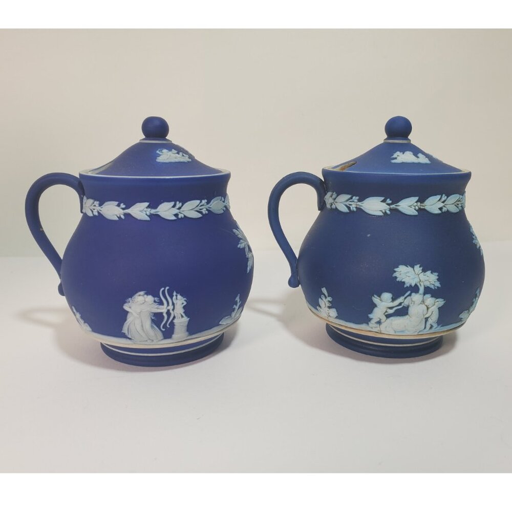 Rare Vintage Blue & White Jasperware Mustard Pots – Classic Collectible
